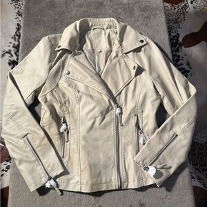 MAXSTUDIO Washed Faux Leather Moto Jacket